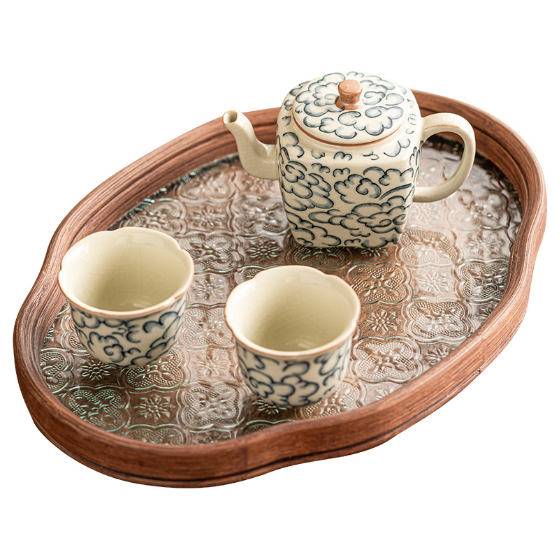 Ấm trà sứ Ru họa tiết đám mây tốt lành, Bộ ấm trà Bộ ấm trà Kung Fu cao cấp kiểu Trung Quốc, ấm trà chống bỏng gia dụng, hai cốc