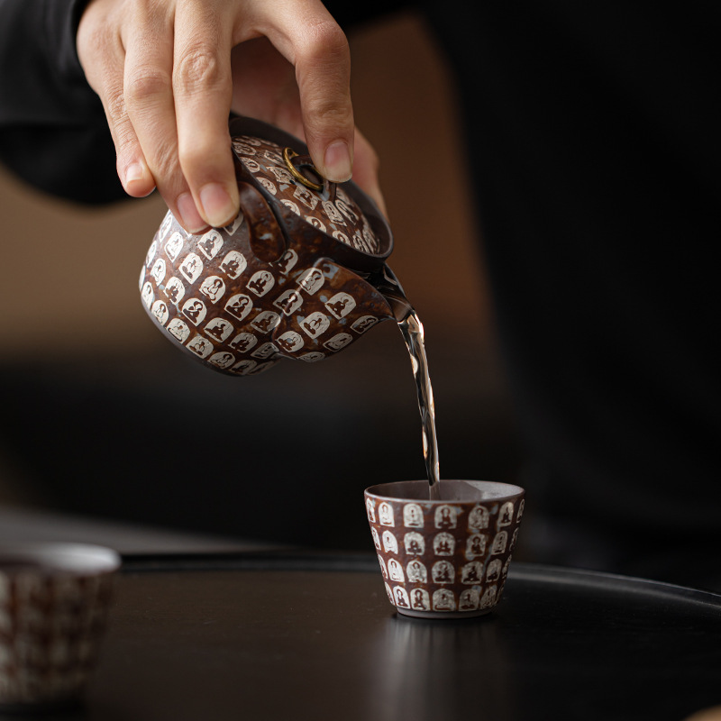 Bộ trà du lịch mạ bạc hoa bùn đá cũ, một ấm hai cốc, bộ pha trà Kung Fu tiện dụng trên xe cắm trại ngoài trời