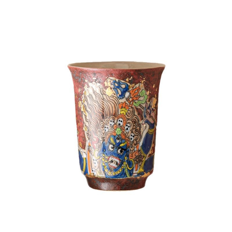 Tách trà dùng trong gia đình, làm bằng tro cây, Thangka vẽ tay, cốc thơm Tianwen lớn màu đen, cốc nếm trà Kung Fu, cốc gốm sứ, bộ ấm trà.