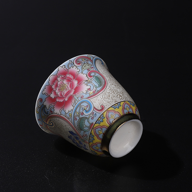 Cloisonné bạc thủ công cốc cá nhân nhỏ cốc trà mộc lan gốm sứ cốc đơn men màu cung điện cốc trà hộp giấy