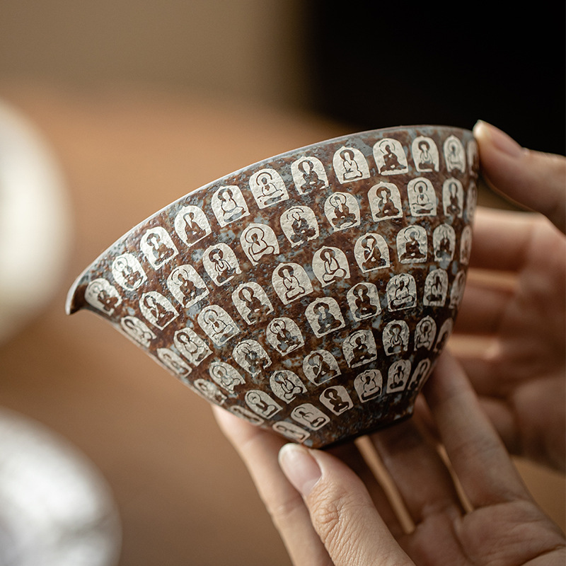 Cốc công tắc mạ bạc Đôn Hoàng Vạn Phật, cốc pha trà gia dụng, dụng cụ pha trà đồng nhất, tách trà, cốc công cộng bùn đá cũ, phụ kiện Bộ trà