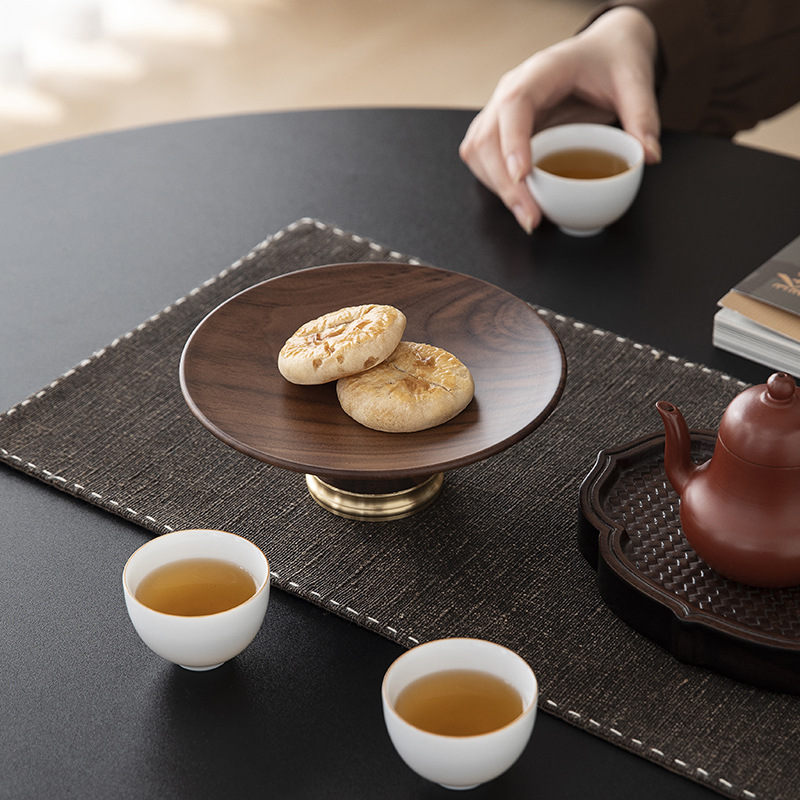 Đĩa ăn nhẹ cao cấp, đĩa gỗ óc chó đen, đĩa ăn nhẹ, đĩa trái cây sấy khô, khay trà tinh tế, khay cam bergamot