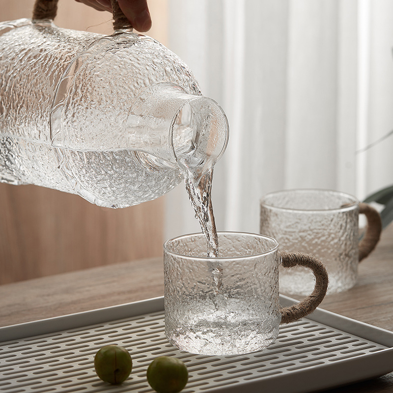 Ấm đun nước lạnh thủy tinh chịu nhiệt độ cao, bình nước trái cây dung tích lớn gia dụng, Bộ ấm đun nước ấm đun nước trắng mát