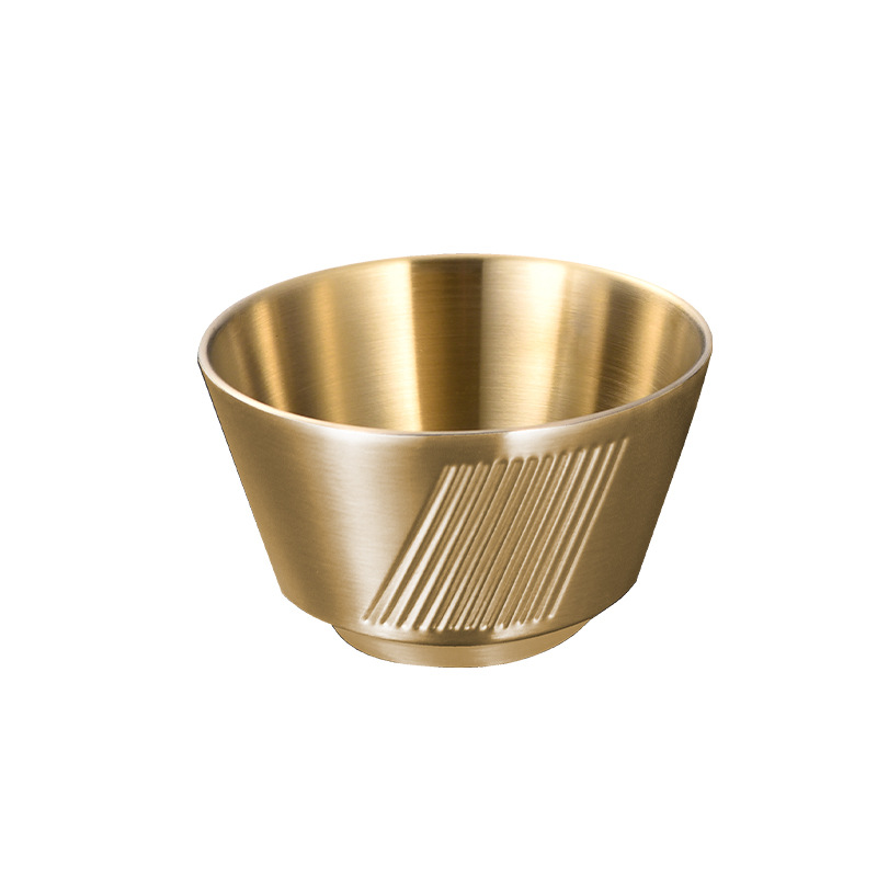 Chén 2 lớp chống bỏng inox 304 vân sọc, chén soup mạ vàng cho nhà hàng 11-12cm PBCP26