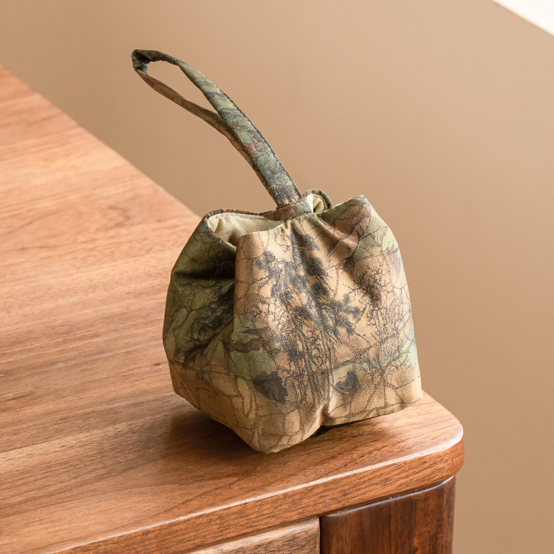 Túi lưu trữ bộ trà Jisu Qianli Jiangshan túi xách hoa văn vết nứt túi xách thổ cẩm du lịch cốc trà cầm tay ấm trà túi đựng trà