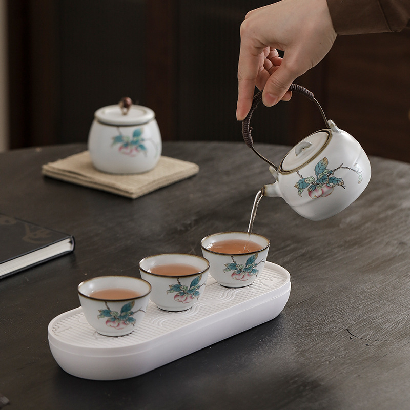 Bộ trà du lịch gốm sứ Bộ trà Kung Fu di động cắm trại ngoài trời một ấm ba cốc
