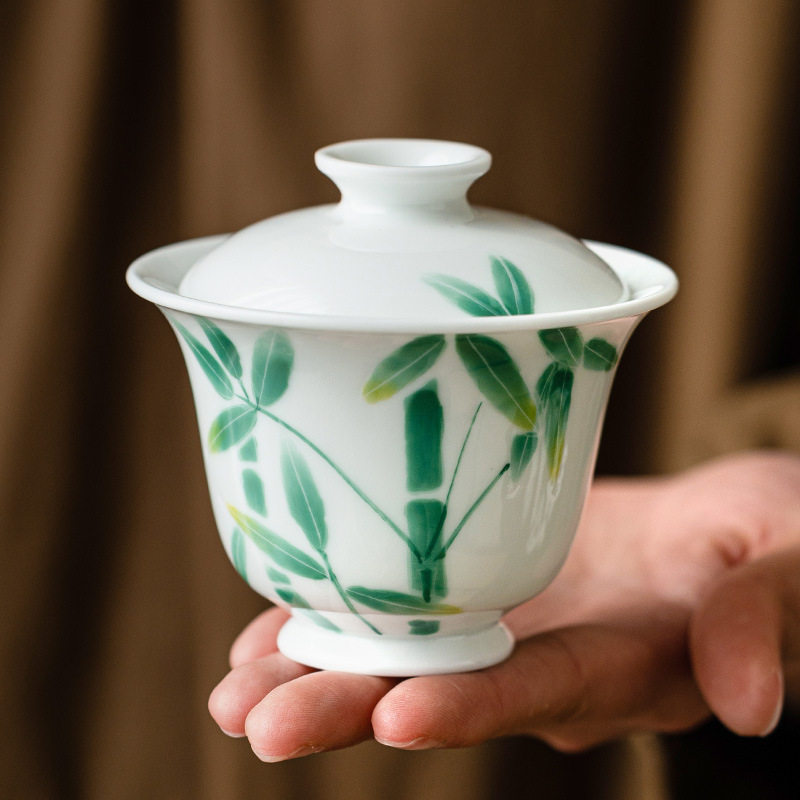 Bát có nắp sứ trắng Dehua Zhiyi Bát trà cao cấp vẽ tay có nắp Bát trà Kung Fu gia dụng không nóng tay