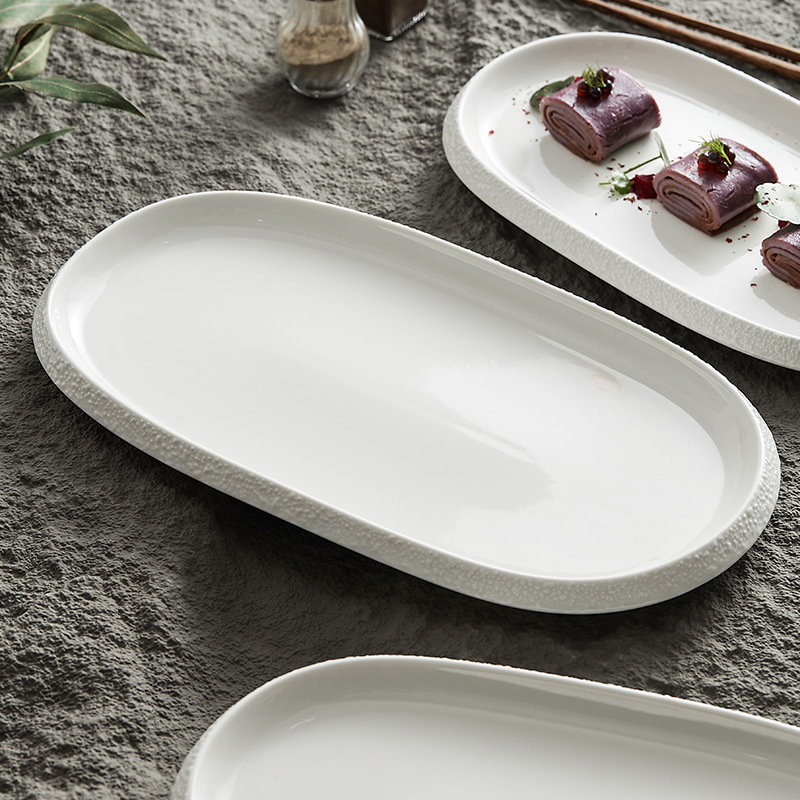 Đĩa gốm, đĩa rau, đĩa hình bầu dục gia dụng, Bộ Đồ Ăn Đặc biệt, Đĩa nông cao cấp, đĩa nghệ thuật màu trắng, đĩa rau lạnh