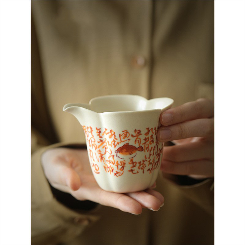 Cốc công bằng cổ điển tráng men soda, đồ uống trà phân chia thơ trắng xanh, cốc đồng nhất gia dụng, phụ kiện cốc đồng nhất miệng hoa gốm thủ công