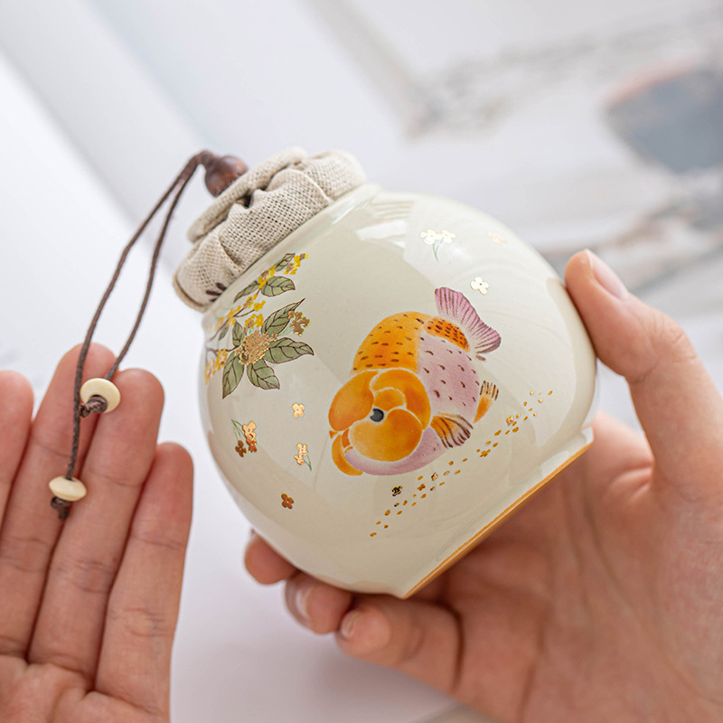 Hũ đựng trà chống ẩm cá vàng thơm, hũ đựng trà cầm tay cỡ nhỏ cao cấp, hũ kín, hũ đựng trà kiểu Trung Quốc mới, hũ rỗng