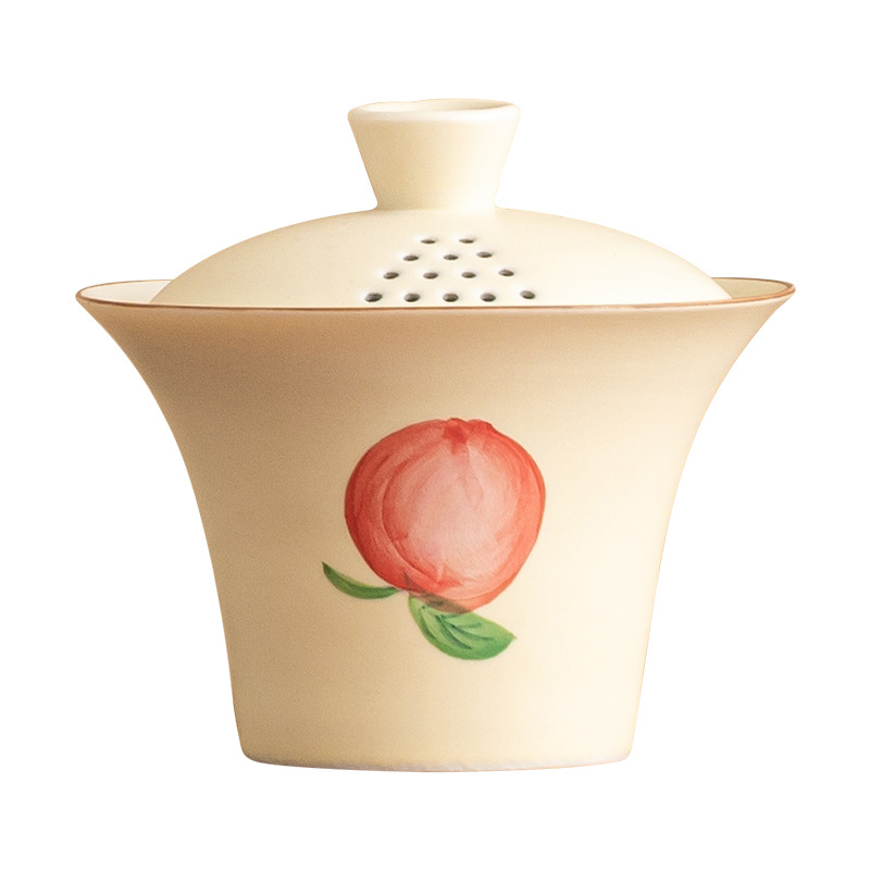 Fan Yin vẽ tay đào móng ngựa nắp bát trà cốc trà giá trị cao bộ trà nữ bát trà gốm sứ có nắp lớn tam tài