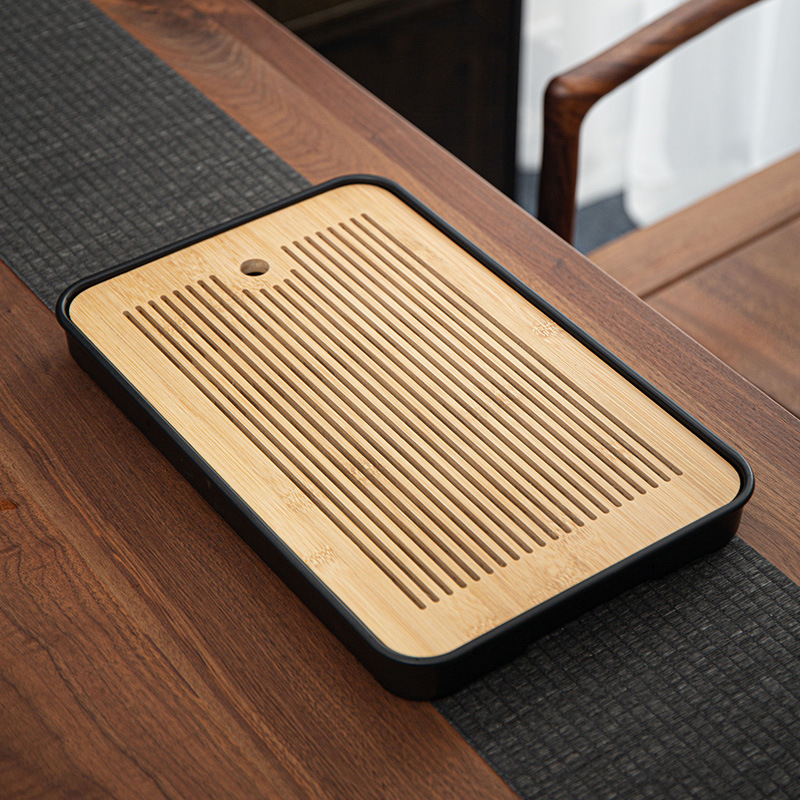 Khay trà nhỏ gia dụng thoát nước bàn trà đơn giản khay tre pha khô melamine hình chữ nhật bộ trà Kung Fu lưu trữ nước bán buôn