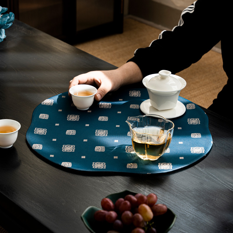 Tấm trải bàn mẫu ngắn vải trải bàn dáng ngắn sang trọng nhẹ nhàng vải cổ điển phụ kiện trà đạo hai mặt dày dặn