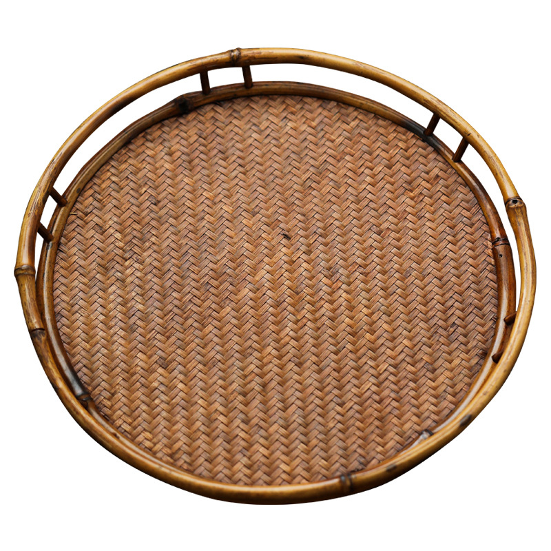 Khay chiếu đan tre trúc làm thủ công khay đựng trà hình tròn khay đựng trà bàn pha khô Khay trà Phong bàn trà chiếu trà không pha trà đạo