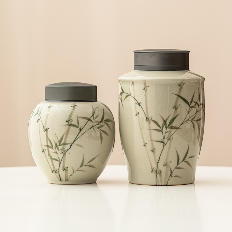 Bình đựng trà bằng tre xanh ngọc, bình kín gia dụng cao cấp cao cấp, bình đựng trà có nắp hợp kim kiểu Trung Quốc, bình đựng đồ gốm