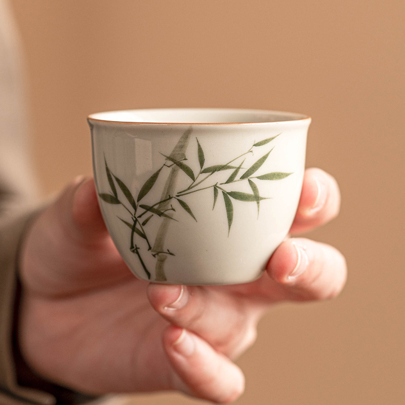 Vẽ tay màu xanh ngọc lục bảo phong thủy Bình phong thủy Cốc gốm sứ Kung Fu cốc chủ sở hữu cốc đơn cao cấp Tách Trà Cá Nhân