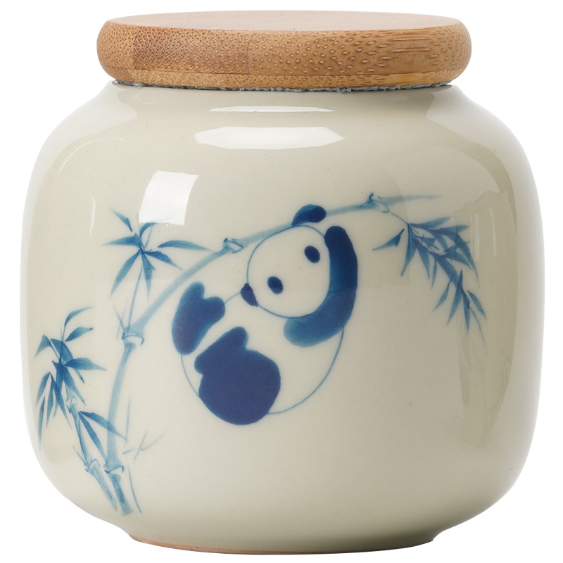 Chậu trà gấu trúc vẽ tay, bình đựng đồ mini chống ẩm sáng tạo cỡ nhỏ cầm tay tinh tế cao cấp gốm sứ