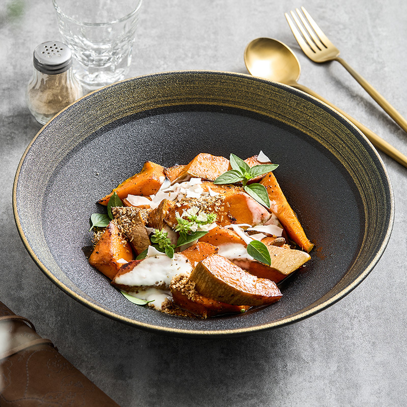 Bát lớn cá kho dưa muối cát Ujin vẽ tay bát súp gia dụng kiểu Nhật bát salad bát gốm sứ miếng thịt luộc bát lớn bát sâu