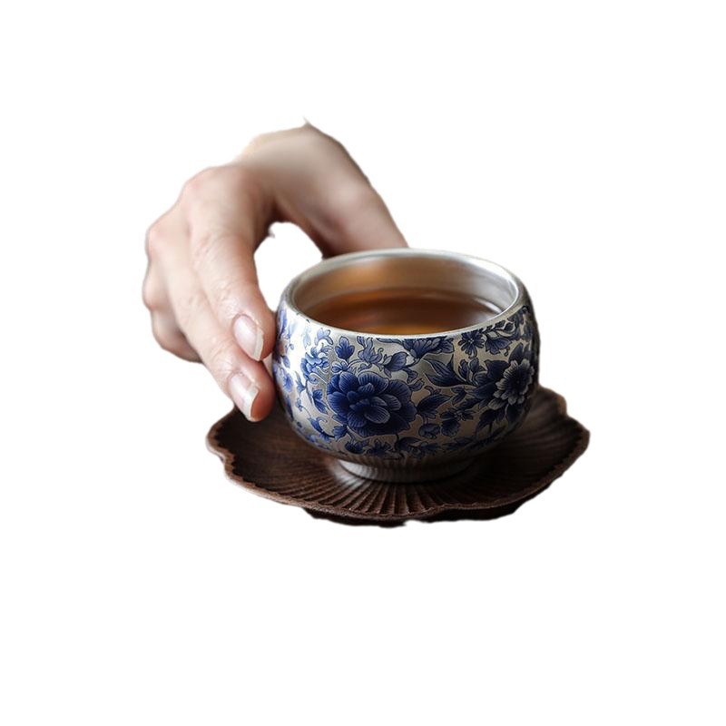 Bộ ấm trà Kung Fu hoa sen mạ bạc xanh trắng bộ ấm trà cao cấp Song Yu bạc bộ ấm trà sang trọng nhẹ