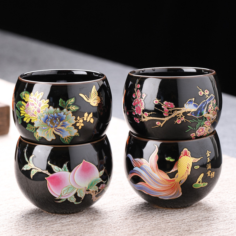 Cốc chủ nhân đổi màu gốm cốc trà cốc trứng rồng chuyên dụng cá nhân cốc La Hán phụ kiện bộ trà cốc trà gốm đen