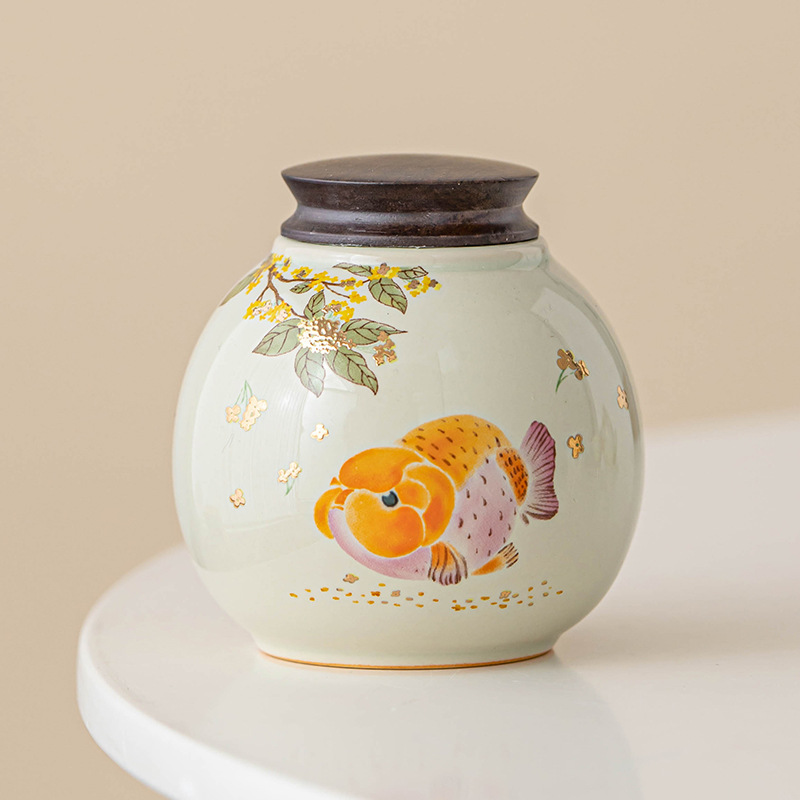 Hũ đựng trà chống ẩm cá vàng thơm, hũ đựng trà cầm tay cỡ nhỏ cao cấp, hũ kín, hũ đựng trà kiểu Trung Quốc mới, hũ rỗng