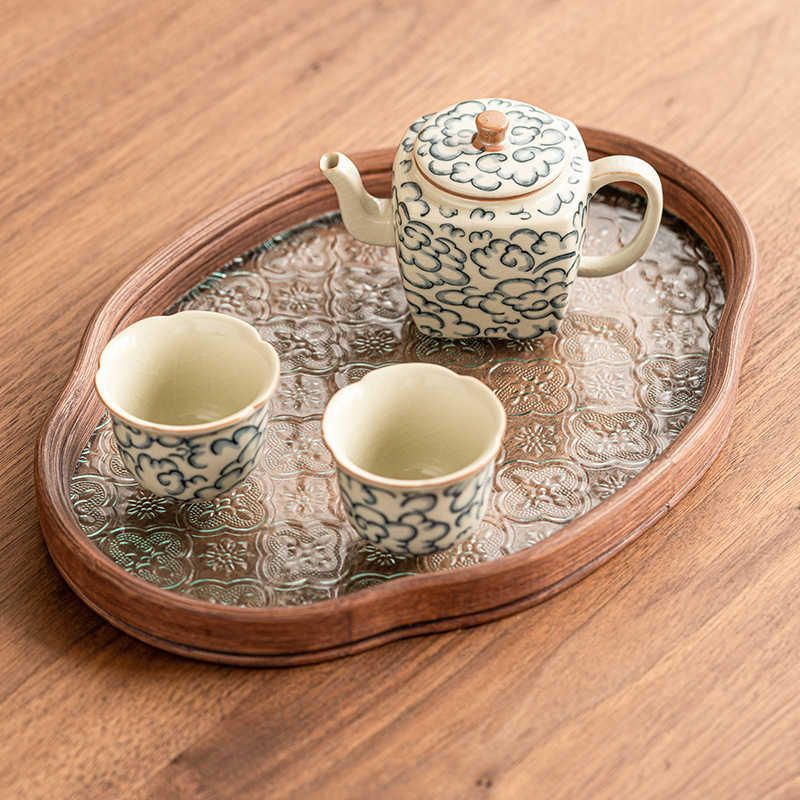 Ấm trà sứ Ru họa tiết đám mây tốt lành, Bộ ấm trà Bộ ấm trà Kung Fu cao cấp kiểu Trung Quốc, ấm trà chống bỏng gia dụng, hai cốc