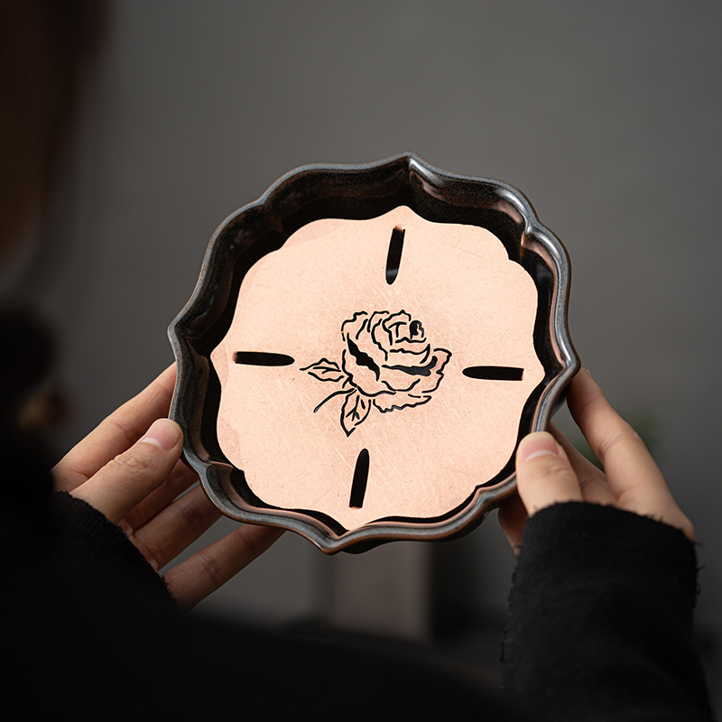 Ấm cánh hoa đồng thau cổ điển men ngọc, khay đựng trà gốm, khay đựng trà khô, khay đựng trà nhỏ, khay đựng trà, khay đựng trà