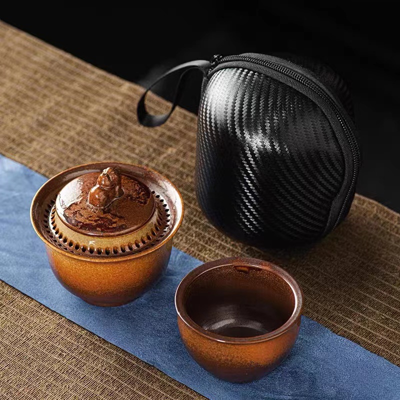 Bát Có Nắp gốm thô bằng gỗ, ấm cầm tay, chống bỏng, toàn bộ lỗ, bát có nắp lọc đi kèm, dụng cụ pha trà chống bỏng, di động du lịch cá nhân