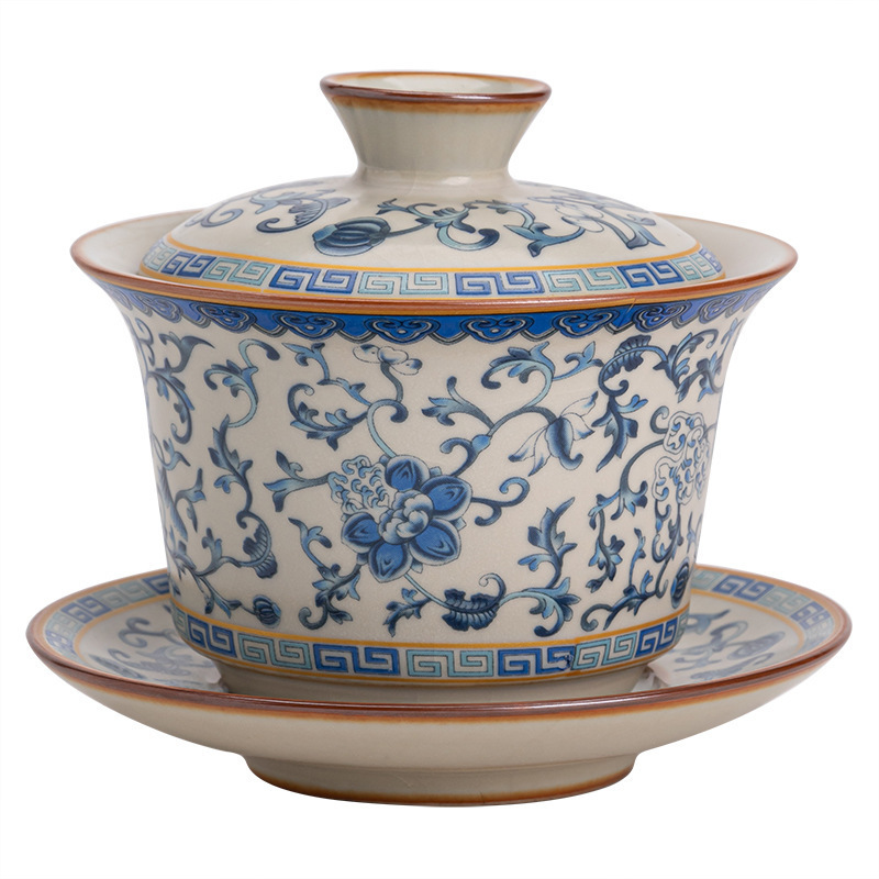 Bát có nắp tam tài ở lò Ru vàng, bát pha trà cỡ lớn gia dụng, dụng cụ pha trà Kung Fu, cốc trà, dụng cụ pha trà đơn