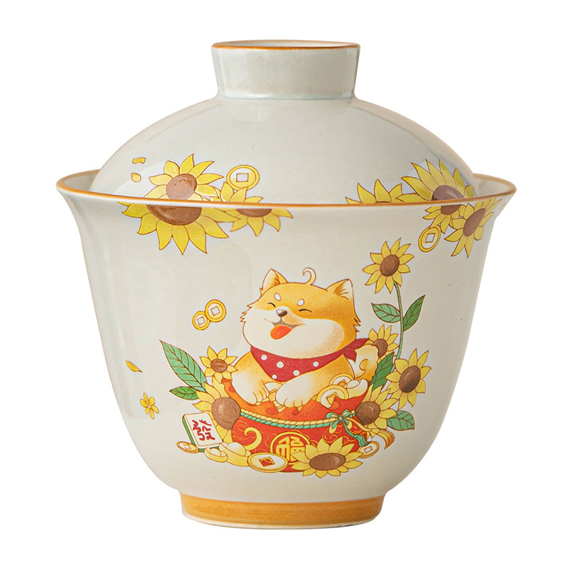 Cốc trà cốc trà cốc trà cốc trà hình tròn bằng củi đơn bát trà thanh lịch có nắp bộ trà Kung Fu gốm sứ