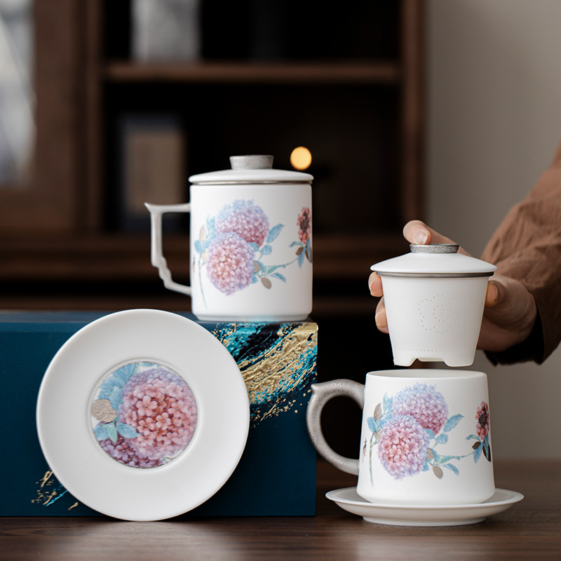 Cốc văn phòng sứ ngọc dương Dujingshanfang cốc pha trà nữ tách trà cao cấp sang trọng nhẹ quà tặng cao cấp