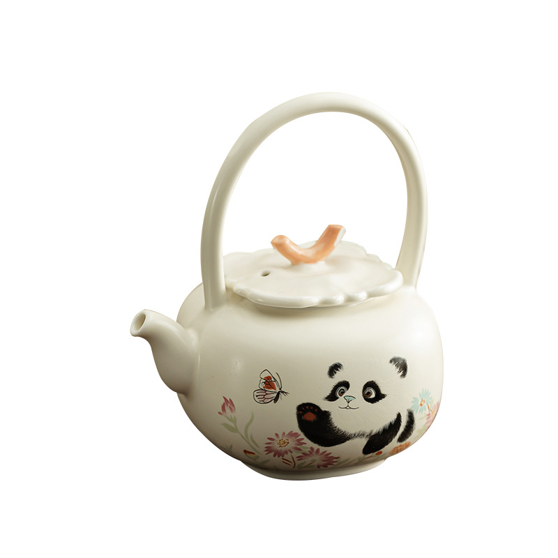 Ấm trà kiểu Trung Quốc dung tích lớn Ấm trà kiểu Trung Quốc có công suất lớn Ấm trà hình bướm gấu trúc bộ trà Kung Fu gốm sứ