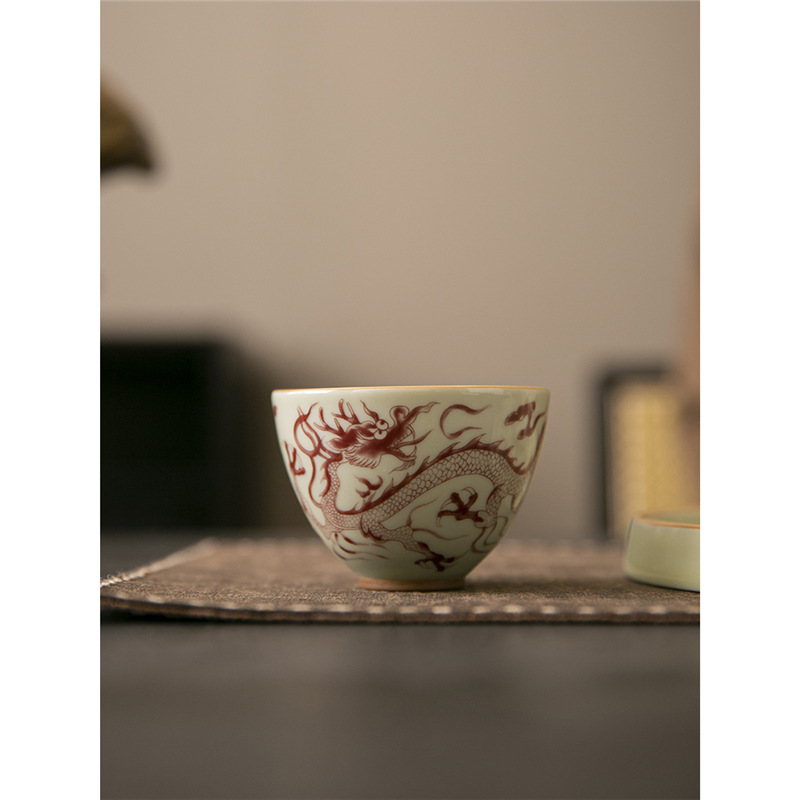 Cốc trà cổ hình rồng xanh trắng cốc chủ nhân cốc trà Phổ Nhĩ gốm sứ gia dụng dụng dụng cụ trà Kung Fu tách trà cao cấp chuyên dụng cá nhân