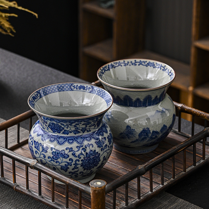 Jingdezhen màu xanh và trắng sứ cổ điển xây dựng nước rửa trà lớn gốm sứ thùng trà thùng trà thùng trà thùng rác thùng trà