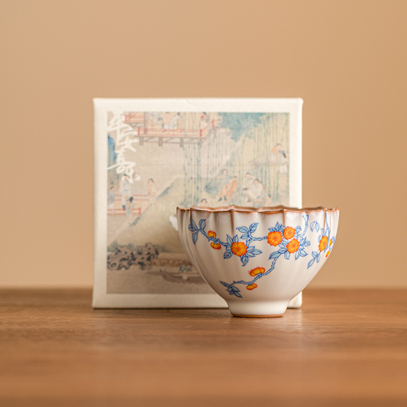 Hoa mai, cành xanh, cánh sen, cốc trà Ru lò, cốc chủ nhân, cốc trà Kung Fu chuyên dụng cá nhân cao cấp, hộp quà cốc đơn