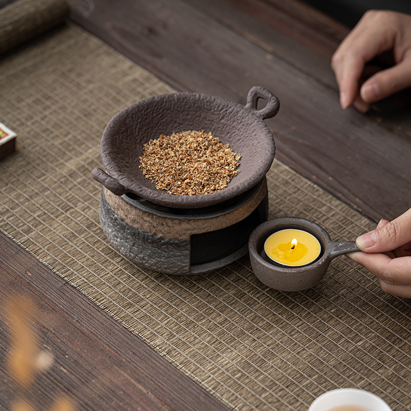 Bộ Bếp nướng trà cổ xưa, gốm thô, men sắt mạ vàng, đế sưởi ấm, Bếp Nướng trà ấm, phụ kiện trà đạo