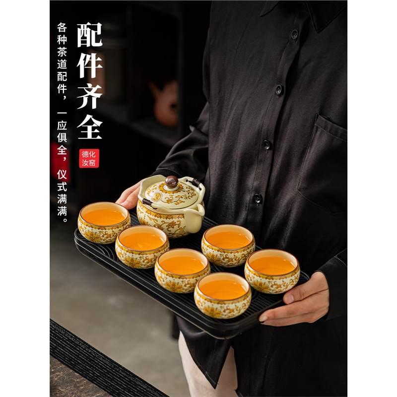 Bộ ấm trà du lịch Ru Kiln gốm sứ trắng xanh cầm tay cao cấp nhẹ sang trọng ấm trà cốc trà trọn bộ hộp quà