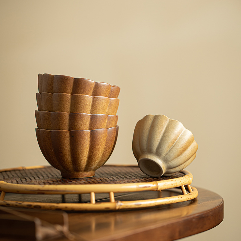 Cốc trà cánh hoa bằng gốm trơn cốc chủ nhân cốc gốm thô cỡ lớn dùng trong gia đình