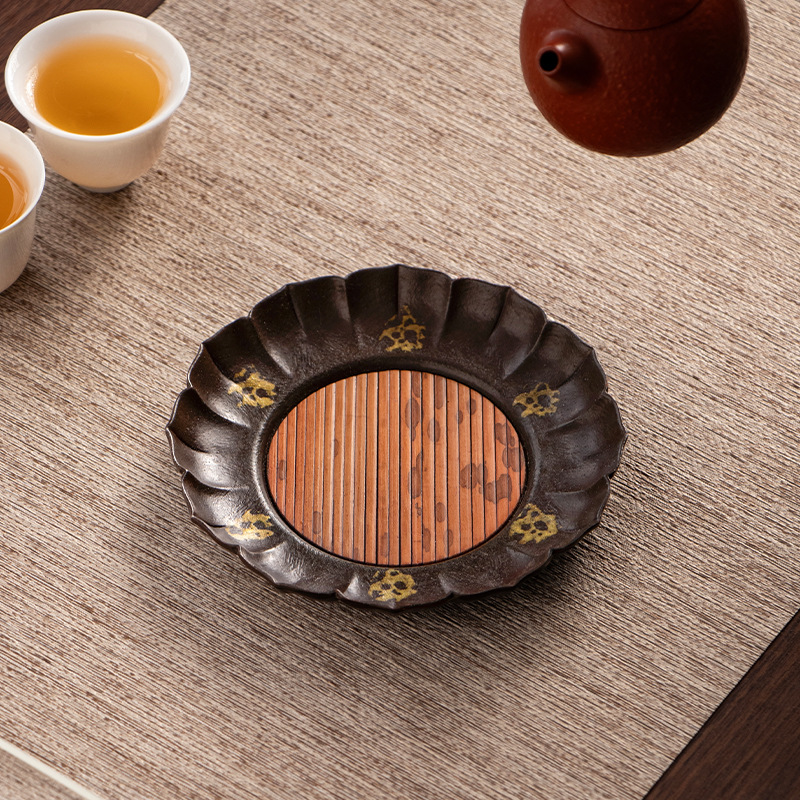 Chậu cánh hoa sen lót tre hàng rào cổ mẫu mới khay đựng trà bằng đồng khay đựng trà khô phụ kiện bộ trà gia dụng cổ điển