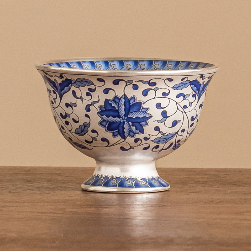 Cốc chủ nhân mạ bạc 999 cốc sen cuộn xoắn cao cấp bộ trà kungfu cốc trà gia dụng