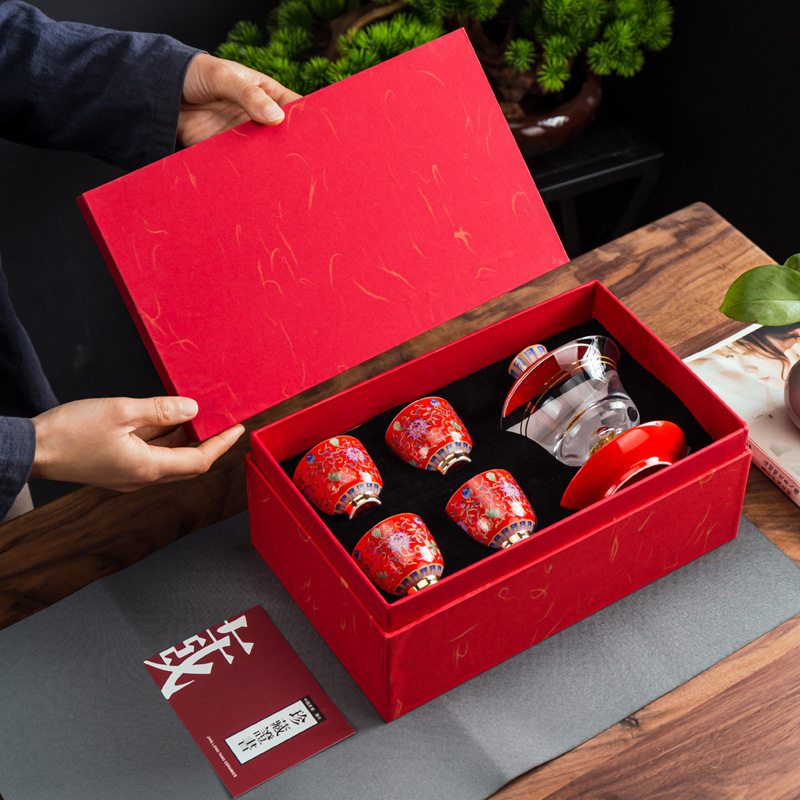 Bộ dụng cụ trà Kung Fu có nắp thủy tinh tráng men gia dụng ấm trà tam tài trong suốt dày chịu nhiệt