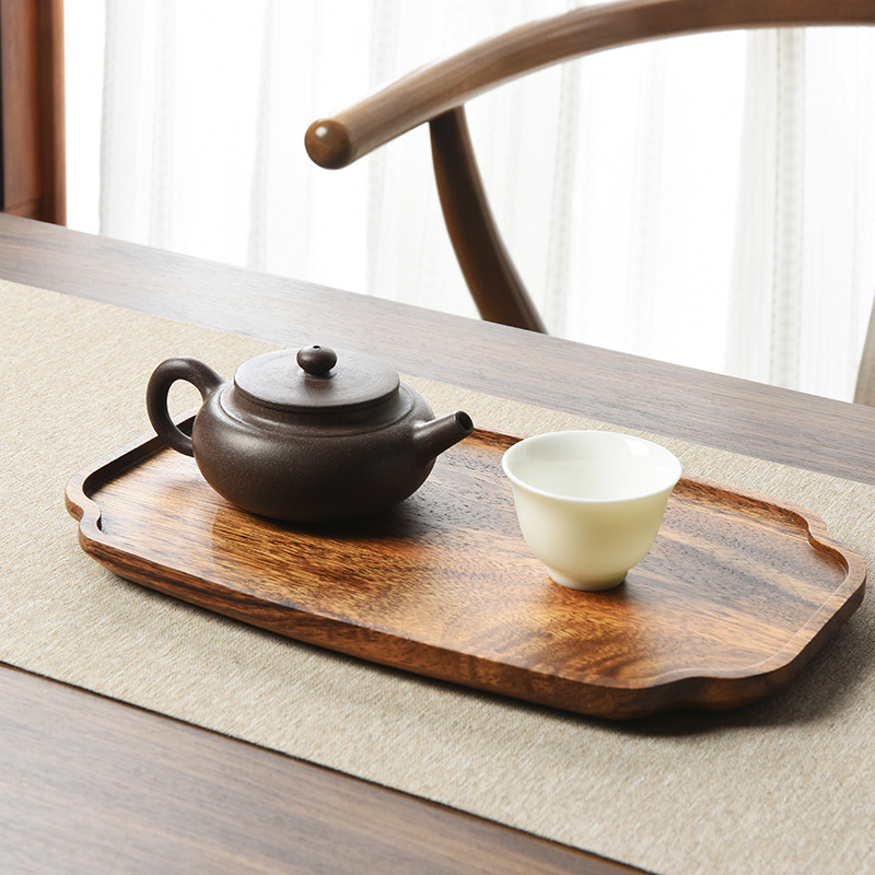 Khay trà gỗ óc chó kiểu Nhật, đĩa xốp khô, đĩa ăn bánh Bắc Âu hình tròn, đĩa trà dim sum sushi hình chữ nhật bằng gỗ