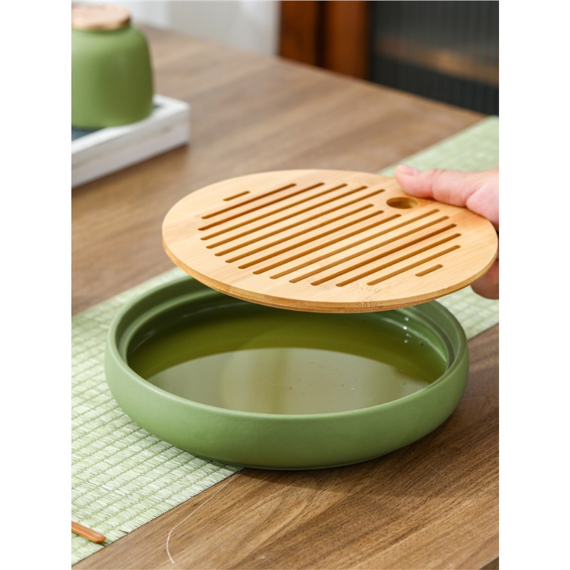 Khay trà gốm sứ pha khô gia dụng cao cấp tinh tế giá trị cao phong cách Trung Quốc mới cổ điển hình tròn sáng tạo khay trà trữ nước bán buôn