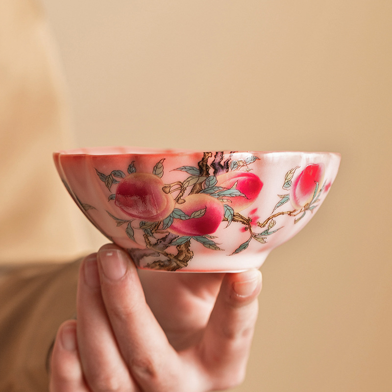 Cốc trà gốm sứ cốc chủ nhân chuyên dụng cá nhân mỡ lợn bột đông Rufencai Cửu đào miệng miệng bát cốc trà cốc đơn