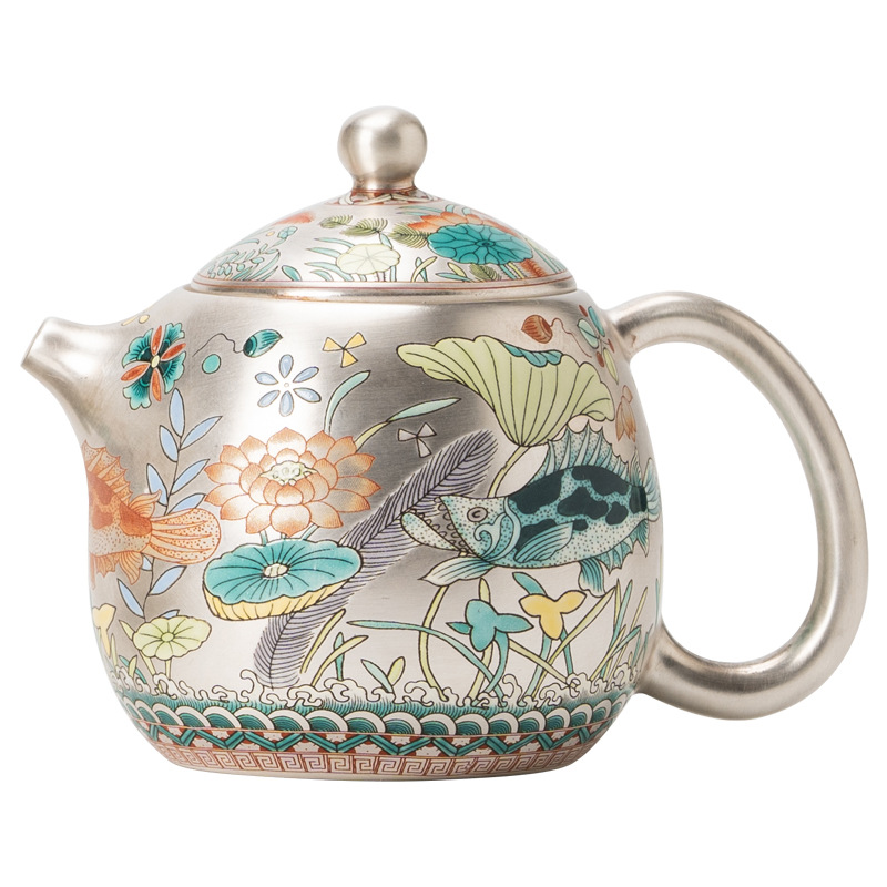 Ấm trà mạ bạc 999 hoa văn tảo trà ấm đơn lọc gia dụng ấm trà Bộ trà Kung Fu cao cấp Trung Quốc ấm Trứng Rồng