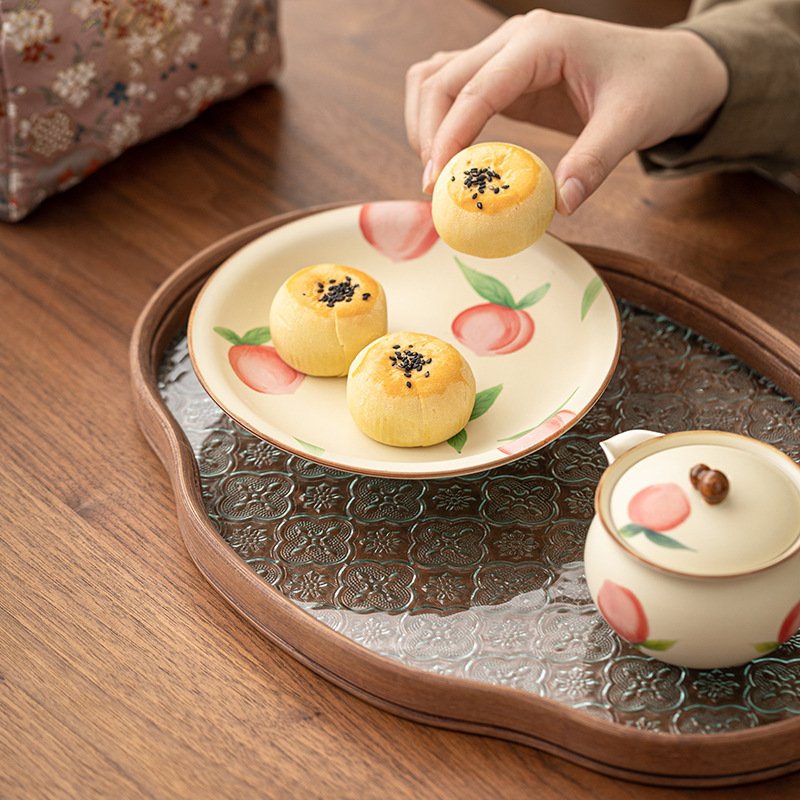 Bộ ấm trà màu vàng kem đào vẽ tay Bộ ấm trà gốm sứ gia dụng Bộ trà hộp quà bộ trà Kung Fu Trung Quốc