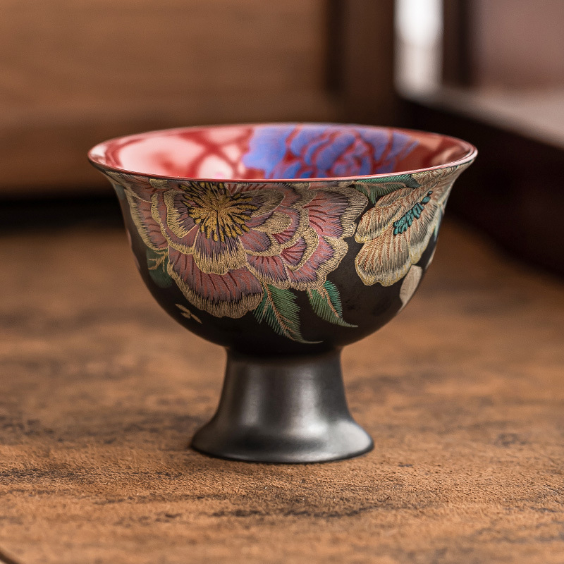 Cốc trà hoa nướng Kesi Cốc trà gốm sứ cao cấp chuyên dùng trà cốc trà Mohua Splendid cao chân chủ nhân cốc trà