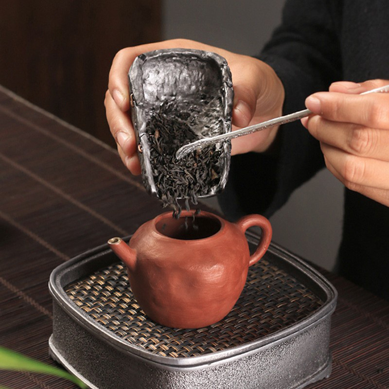 Bộ hai chiếc Xẻng trà thiếc cổ điển, phụ kiện trà đạo, trà đạo thiếc nguyên chất, trà đạo sen, sáu quý ông