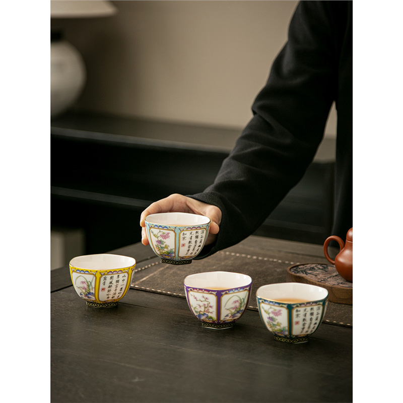 Cốc chủ nhân gốm sứ tráng men sang trọng nhẹ Bộ trà Kung Fu cốc trà sáu phương gia dụng Bộ quà tặng