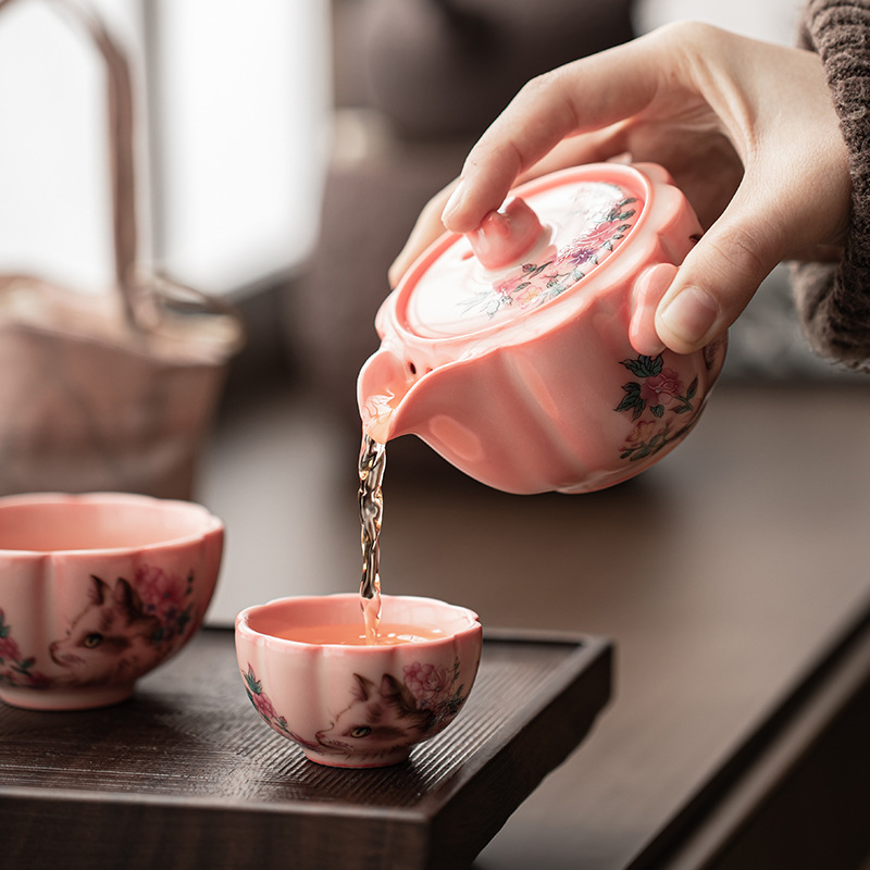 Bộ trà du lịch thạch mỡ lợn bột đỏ, một ấm hai cốc, cốc khách nhanh di động, bộ trà đơn giản cắm trại du lịch ngoài trời